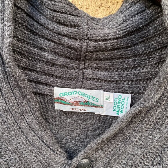 Aran Crafts Merino Wool Cable Knit Cardigan Sweater Gray XL MADE IN IRELAND - Picture 3 of 10